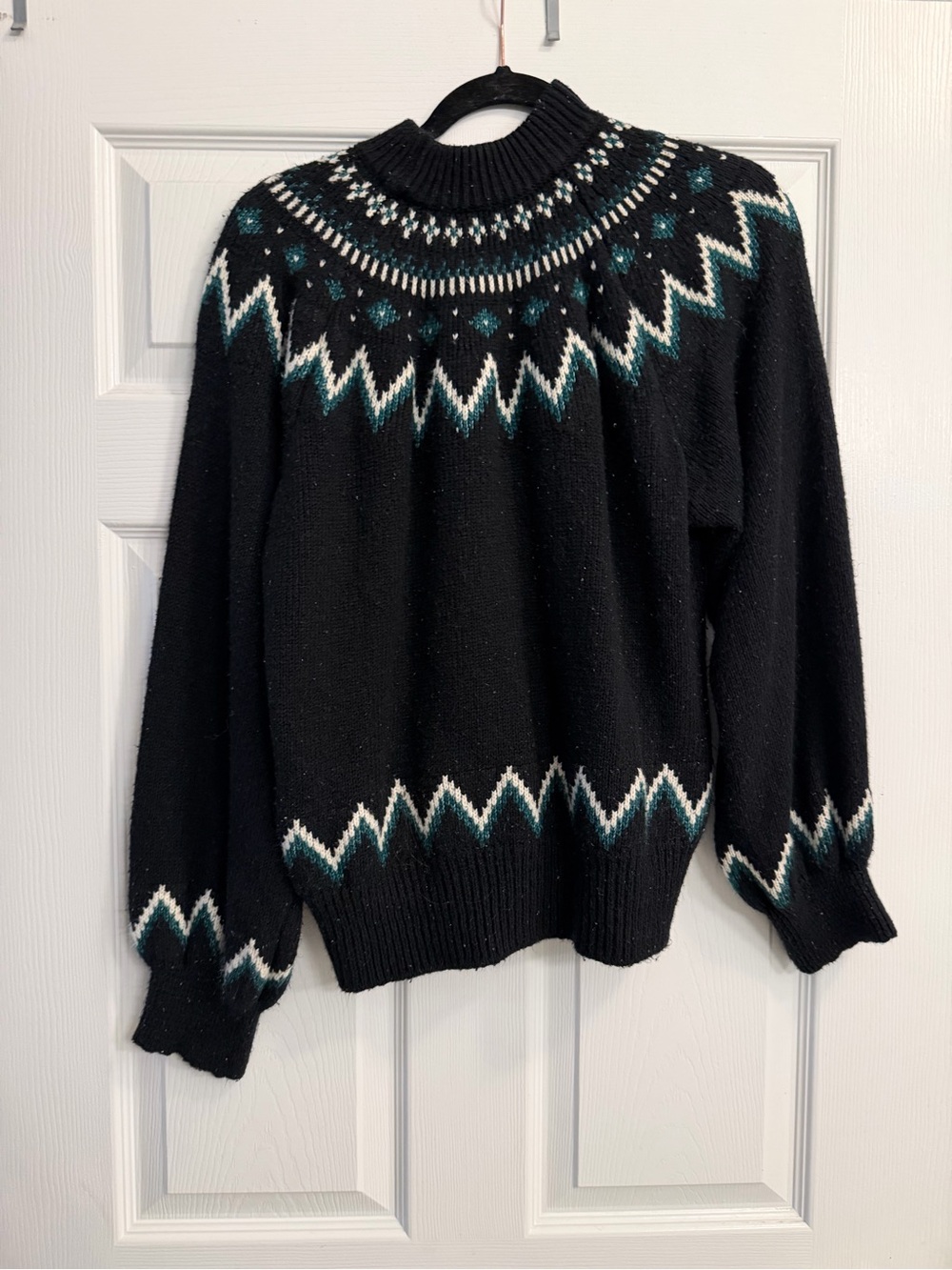 Black Fair Isle Mock Neck Women's Oversized Sweater